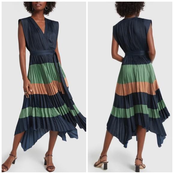 Ulla Johnson Maysha Striped Pleated Handkerchief Dress Midnight - Picture 1 of 11